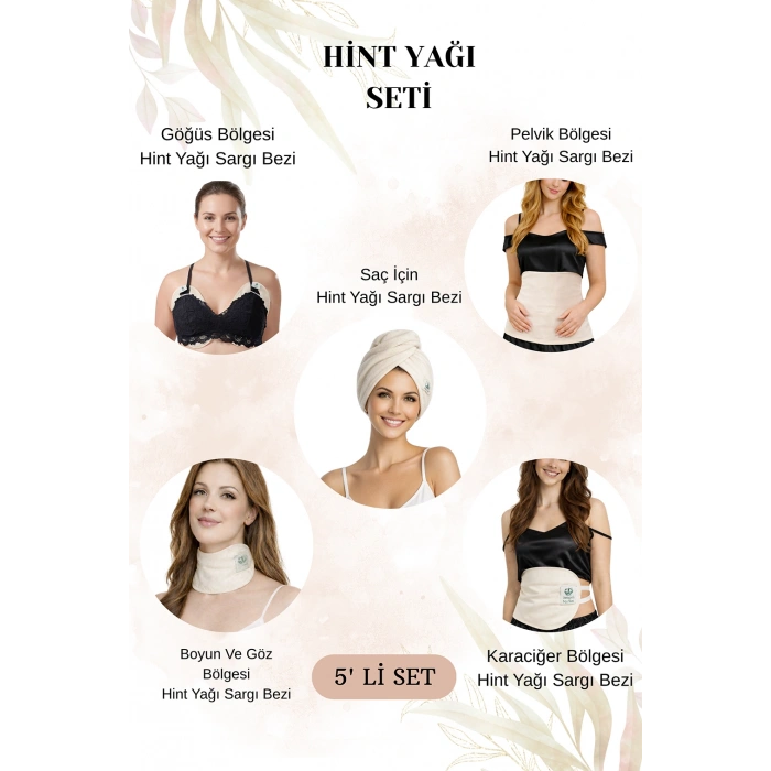 HİNT YAĞI SARGISI 5Li SET: KARACİĞER, PELVİK, BOYUN/GÖZ, SAÇ VE GÖĞÜS BÖLGESİ SARGI BEZİ