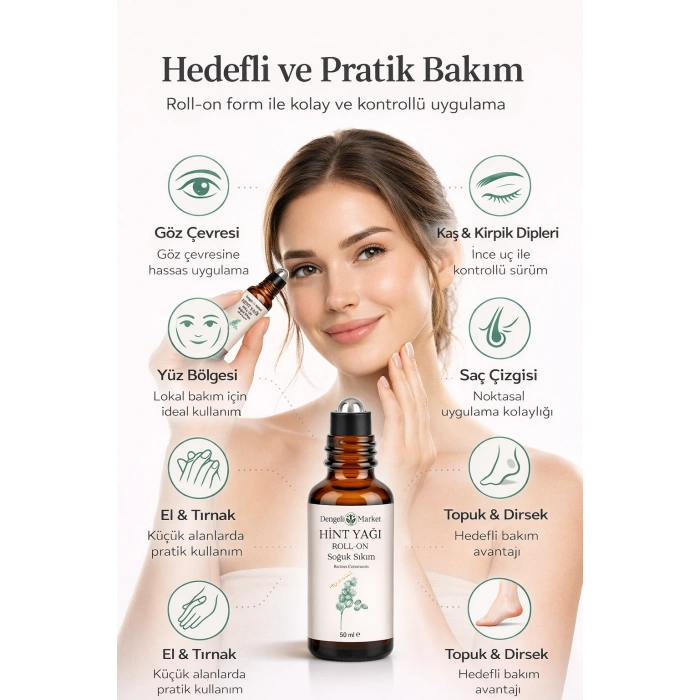 Hint Yağı Roll On 50 ml | Hekzansız | Soğuk Sıkım | Pratik Kullanım | Cam Şişe | Doğal Bakım Yağı