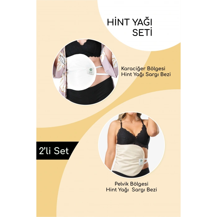 HİNT YAĞI SARGI BEZİ 2Lİ SET: KARACİĞER VE PELVİK SARGI BEZİ, Pamuklu, Çoklu Kullanım, Sızdırmaz