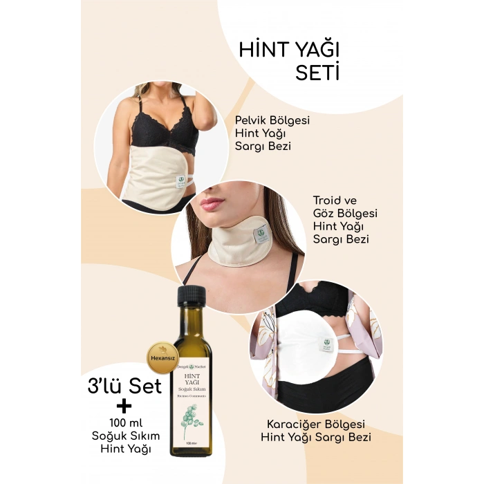 HİNT YAĞI SARGI BEZİ 3LÜ SET: KARACİĞER, PELVİK ve TİROİD/GÖZ SARGI BEZİ+100 Ml Hekzansız Hint Yağı