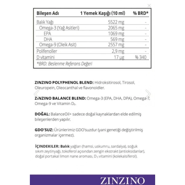 Zinzino Omega 3 - BalanceOil+ 300 ml - Portakal Limon Nane