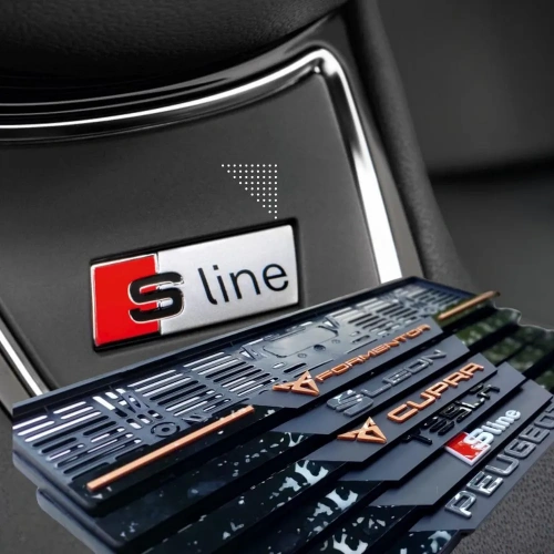 3D Kabartmalı Akrilik Avrupa Plaka Çerçevesi - AUDİ S LİNE PLaka Aksesuarı (2x, 520x110mm)