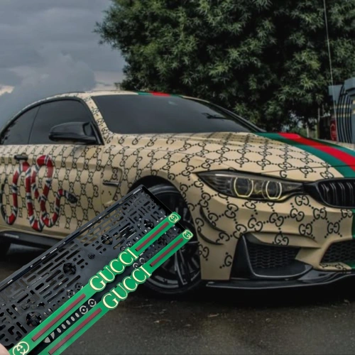 3D Kabartmalı Akrilik Avrupa Plaka Çerçevesi - GUCCİ (2x, 520x110mm)