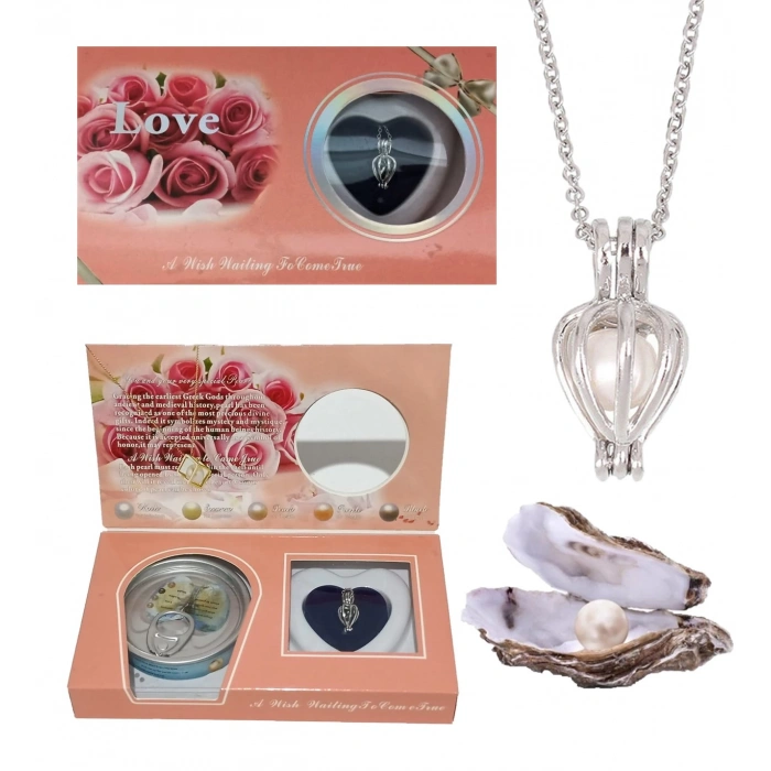 Gerçek İstiridye içinde Tatlı Su İnci Kolye Seti Okyanusun Gizemi