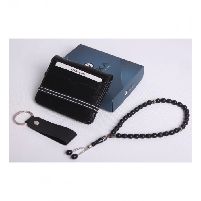 KİŞİYE ÖZEL LASTİKLİ KARTLIKLI CÜZDAN - ANAHTARLIK VE TESPİH HEDİYE