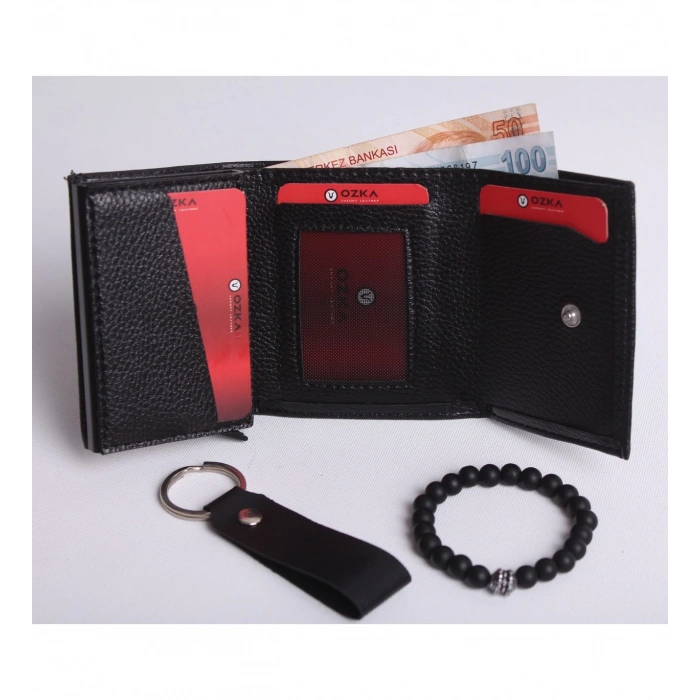 KİŞİYE ÖZEL YENİ TREND OTOMATİK MEKANİZMALI CÜZDAN - ANAHTARLIK VE BİLEKLİK HEDİYELİ