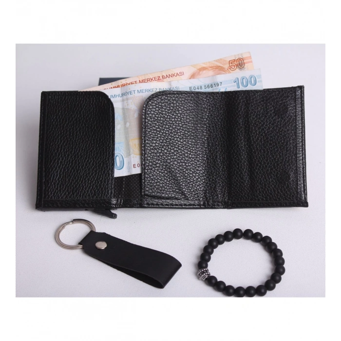 KİŞİYE ÖZEL YENİ TREND OTOMATİK MEKANİZMALI MIKNATISLI CÜZDAN - ANAHTARLIK VE BİLEKLİK HEDİYELİ