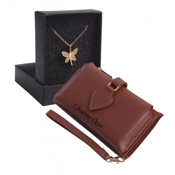 KİŞİYE ÖZEL TABA RENK MAÇA MODEL CÜZDAN & YUSUFÇUK KOLYE SET - ANAHTARLIK HEDİYELİ!