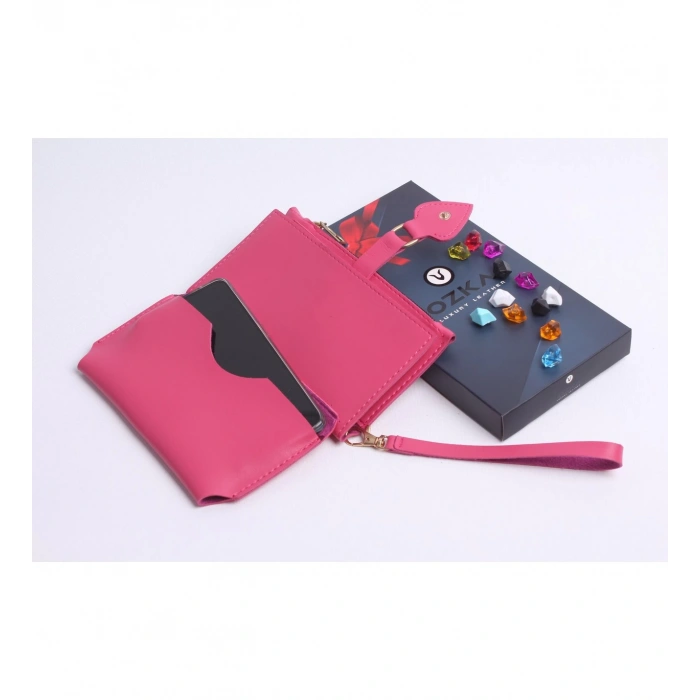 KİŞİYE ÖZEL PEMBE RENK MAÇA MODEL CÜZDAN & ELMASBAŞ KOLYE SET - ANAHTARLIK HEDİYELİ!