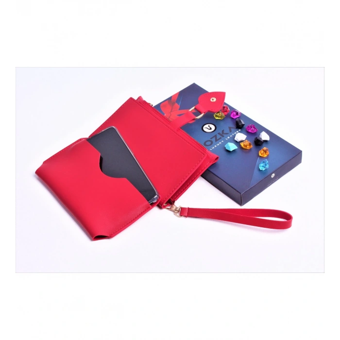 KİŞİYE ÖZEL KIRMIZI RENK MAÇA MODEL CÜZDAN & BEYAZ ANAHTAR KOLYE SET - ANAHTARLIK HEDİYELİ!