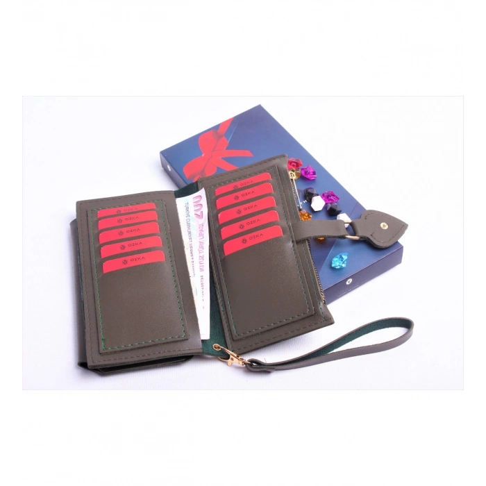 KİŞİYE ÖZEL HAKİ RENK MAÇA MODEL CÜZDAN & ELMASBAŞ KOLYE SET - ANAHTARLIK HEDİYELİ!