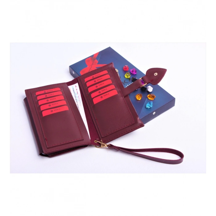 KİŞİYE ÖZEL BORDO RENK MAÇA MODEL CÜZDAN & BEYAZ ANAHTAR KOLYE SET - ANAHTARLIK HEDİYELİ!
