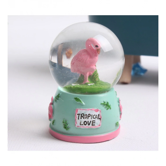 HEDİYELİK LED IŞIKLI FLAMİNGO FİGÜRLÜ CAM KÜRE