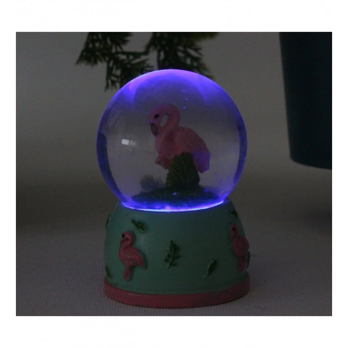 HEDİYELİK LED IŞIKLI FLAMİNGO FİGÜRLÜ CAM KÜRE