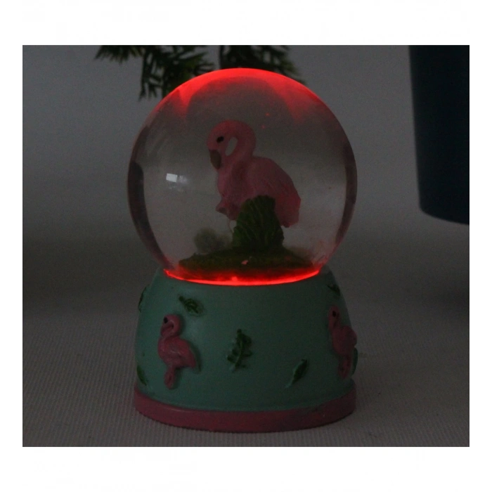 HEDİYELİK LED IŞIKLI FLAMİNGO FİGÜRLÜ CAM KÜRE
