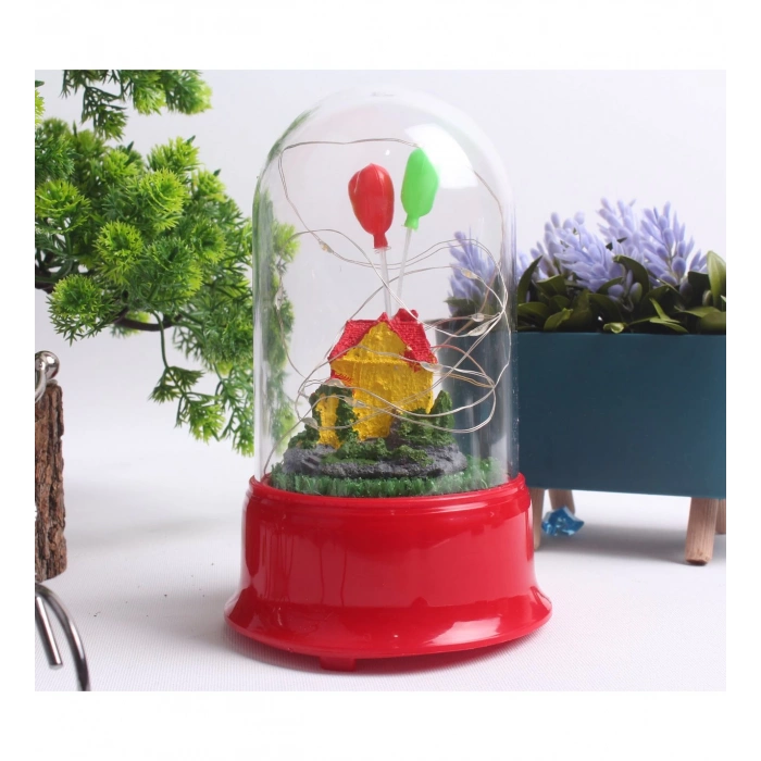 HEDİYELİK BALONLAR VE EV FİGÜRLÜ LED IŞIKLI FANUS