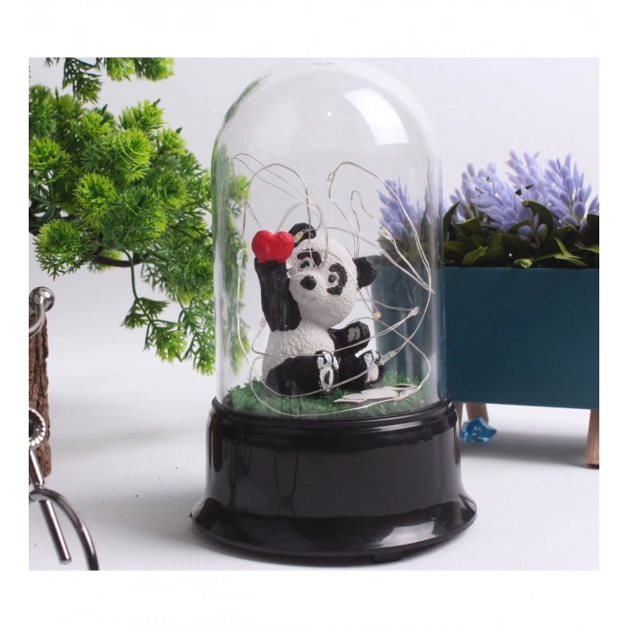 HEDİYELİK TATLI PANDA FİGÜRLÜ LED IŞIKLI FANUS