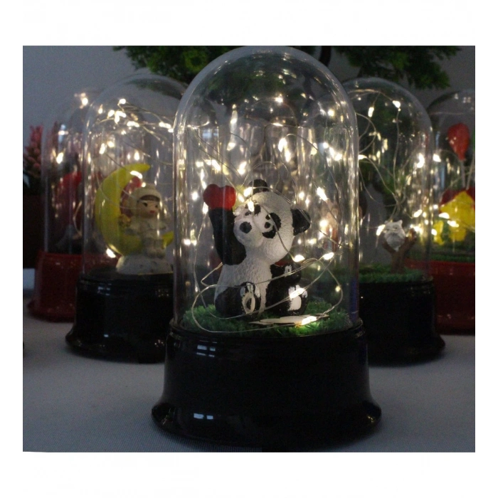 HEDİYELİK TATLI PANDA FİGÜRLÜ LED IŞIKLI FANUS