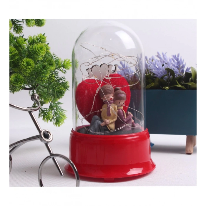 HEDİYELİK OTURAN ÇİFT TEMALI KIZ ERKEK FİGÜRLÜ LED IŞIKLI FANUS