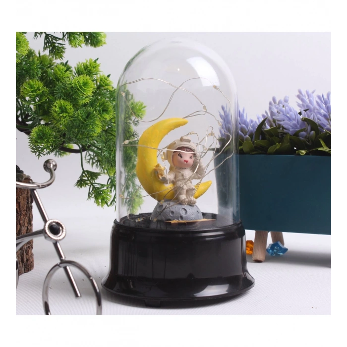 HEDİYELİK AY VE KIZ FİGÜRLÜ LED IŞIKLI FANUS