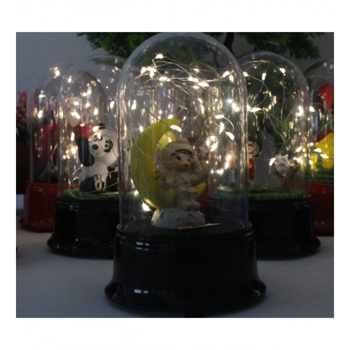 HEDİYELİK AY VE KIZ FİGÜRLÜ LED IŞIKLI FANUS