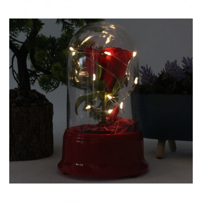 HEDİYELİK LED IŞIKLI GÜL FANUS