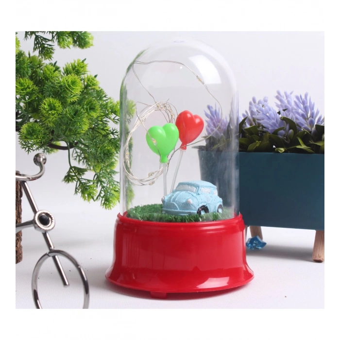 HEDİYELİK BALON VE ARABA FİGÜRLÜ LED IŞIKLI FANUS