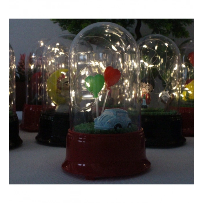 HEDİYELİK BALON VE ARABA FİGÜRLÜ LED IŞIKLI FANUS