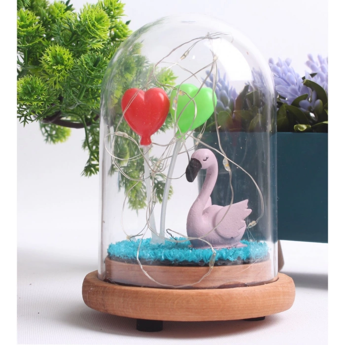 HEDİYELİK KUĞU FİGÜRLÜ AHŞAP FANUS