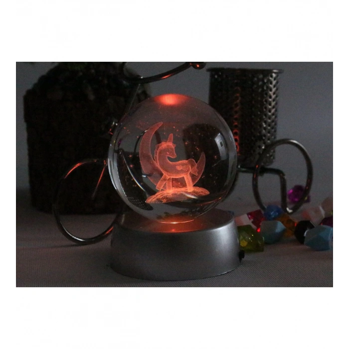 HEDİYELİK IŞIKLI CAM KÜRE - UNİCORN VE HİLAL AY