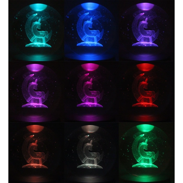 HEDİYELİK IŞIKLI CAM KÜRE - UNİCORN VE HİLAL AY