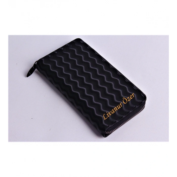 KİŞİYE ÖZEL WAVE MODEL SİYAH TELEFON BÖLMELİ CÜZDAN