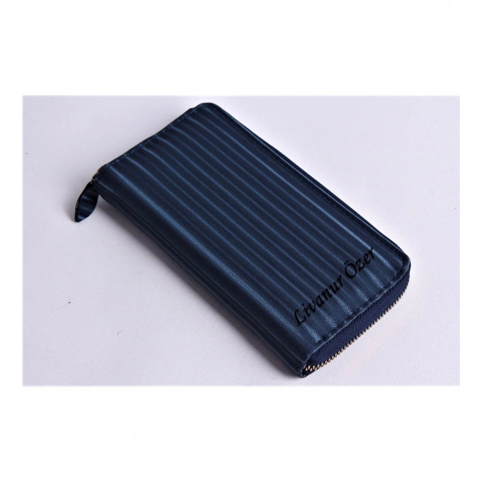 KİŞİYE ÖZEL WAVE MODEL LACİVERT TELEFON BÖLMELİ CÜZDAN