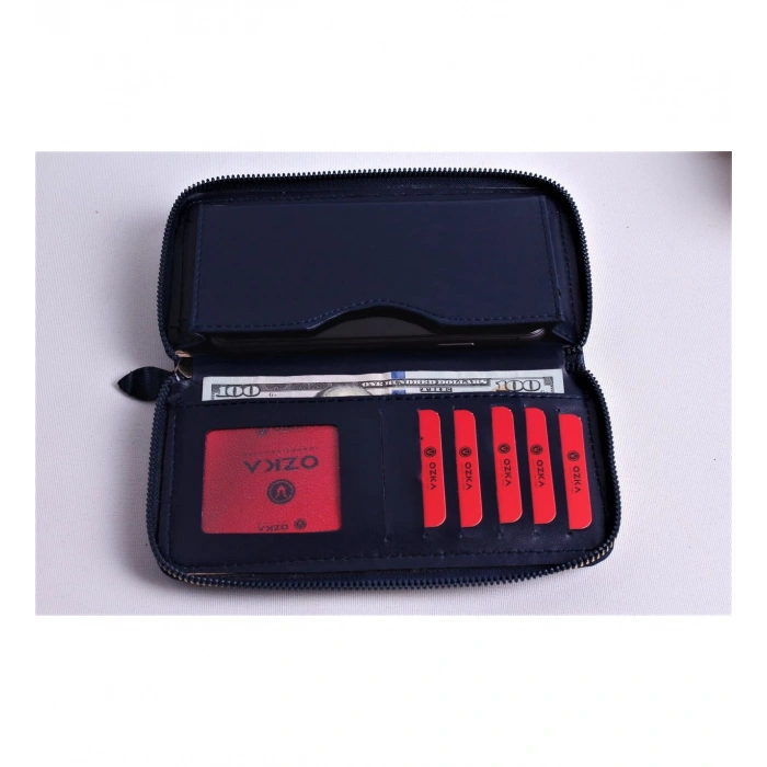 KİŞİYE ÖZEL WAVE MODEL LACİVERT TELEFON BÖLMELİ CÜZDAN