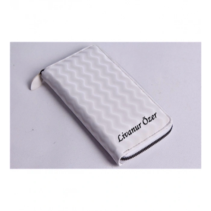 KİŞİYE ÖZEL WAVE MODEL BEYAZ TELEFON BÖLMELİ CÜZDAN - Anahtarlık Hediyeli!