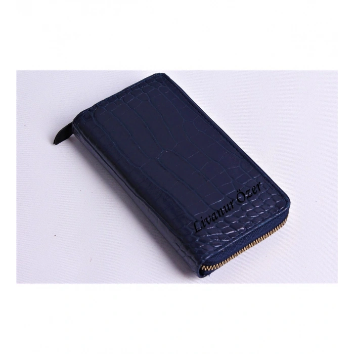 KİŞİYE ÖZEL CROCO MODEL LACİVERT TELEFON BÖLMELİ CÜZDAN