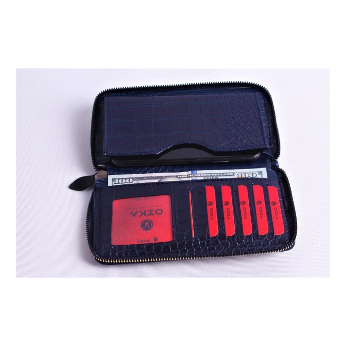 KİŞİYE ÖZEL CROCO MODEL LACİVERT TELEFON BÖLMELİ CÜZDAN