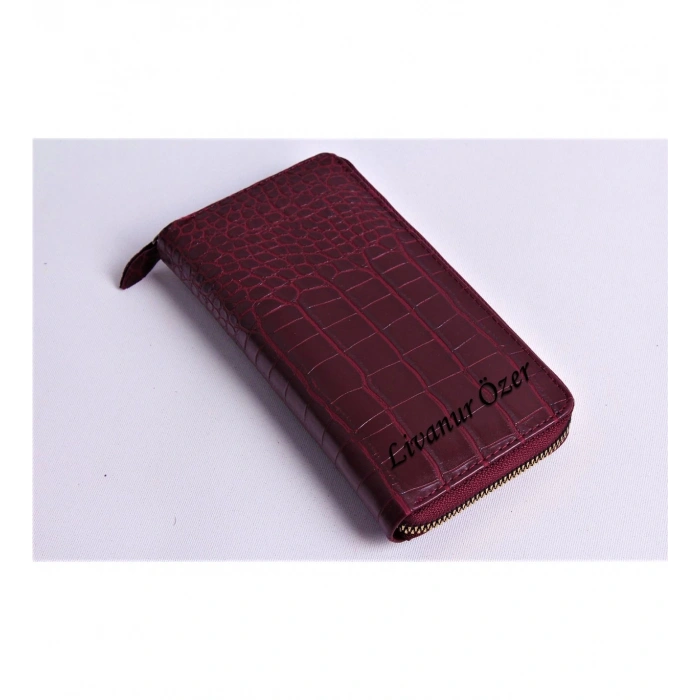 KİŞİYE ÖZEL CROCO MODEL BORDO TELEFON BÖLMELİ CÜZDAN