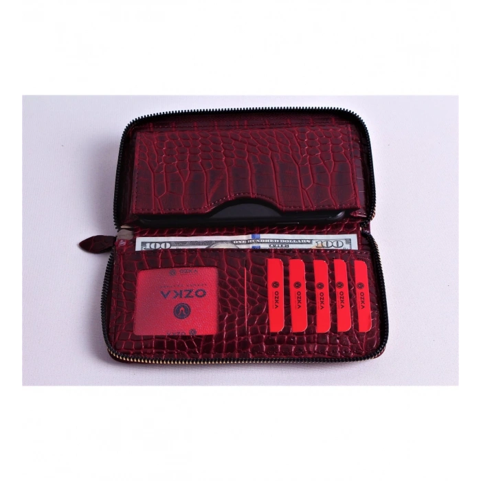 KİŞİYE ÖZEL CROCO MODEL BORDO TELEFON BÖLMELİ CÜZDAN