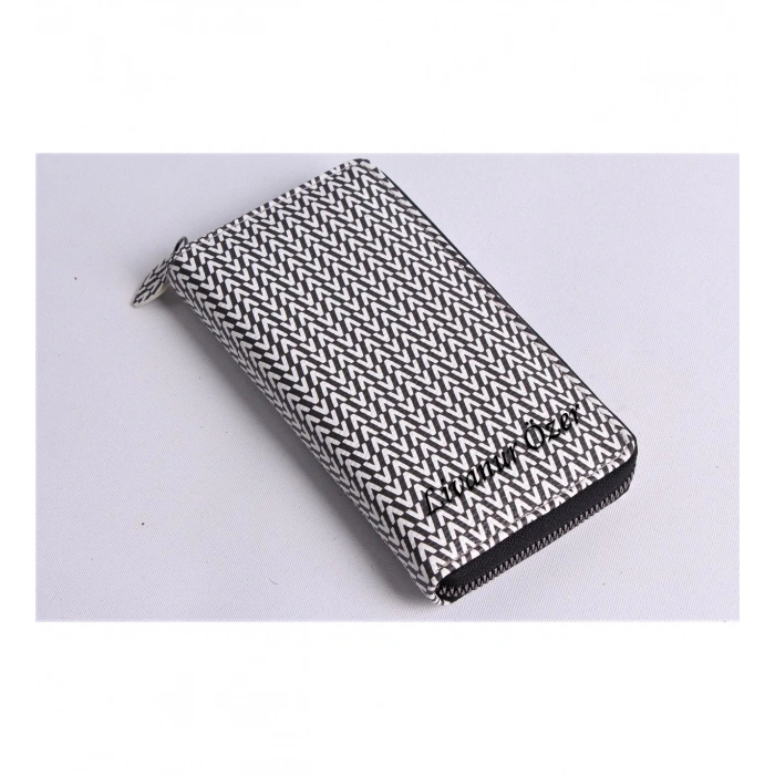 KİŞİYE ÖZEL V MODEL SİYAH TELEFON BÖLMELİ CÜZDAN