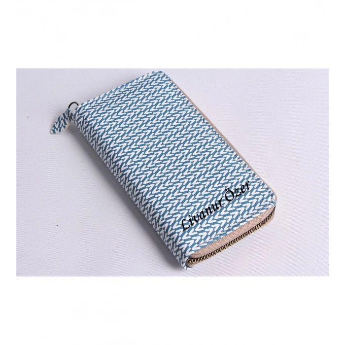 KİŞİYE ÖZEL V MODEL MAVİ TELEFON BÖLMELİ CÜZDAN