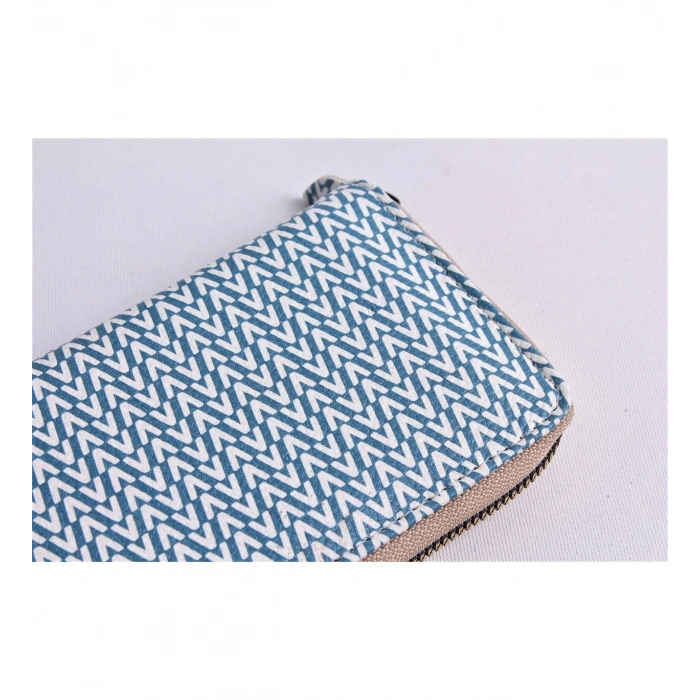 KİŞİYE ÖZEL V MODEL MAVİ TELEFON BÖLMELİ CÜZDAN