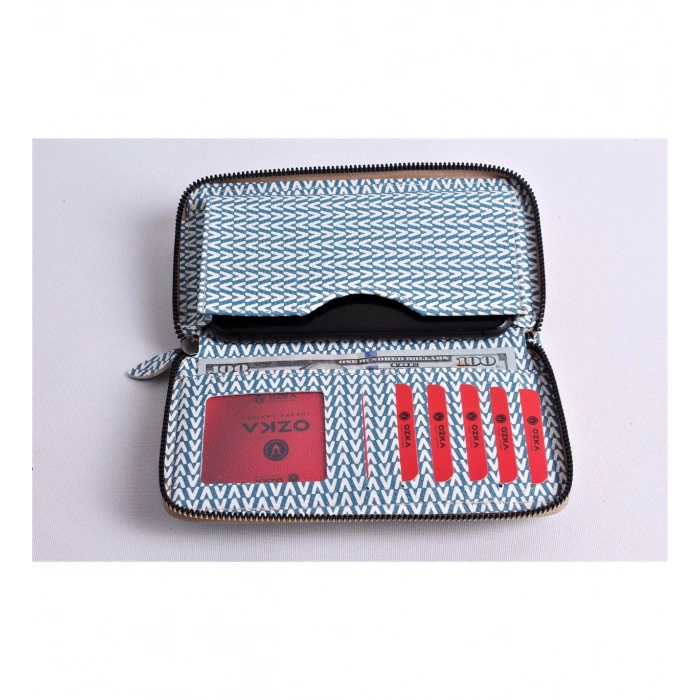 KİŞİYE ÖZEL V MODEL MAVİ TELEFON BÖLMELİ CÜZDAN