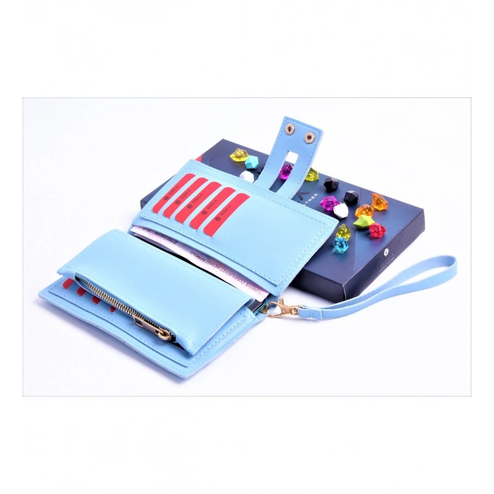 MAVİ ÇİFT ÇITÇITLI MODEL TREND KADIN CÜZDANI