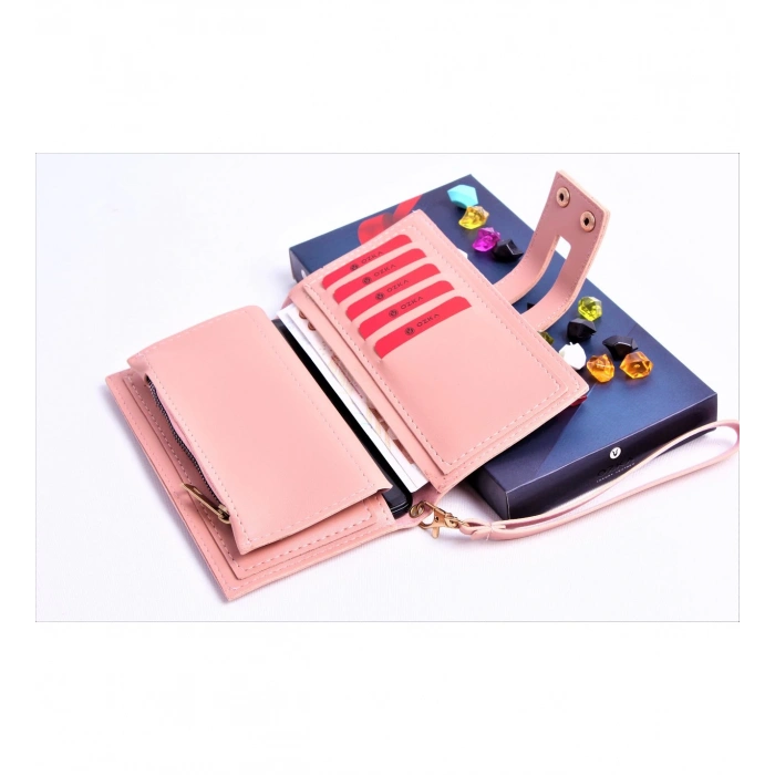 PUDRA ÇİFT ÇITÇITLI MODEL TREND KADIN CÜZDANI