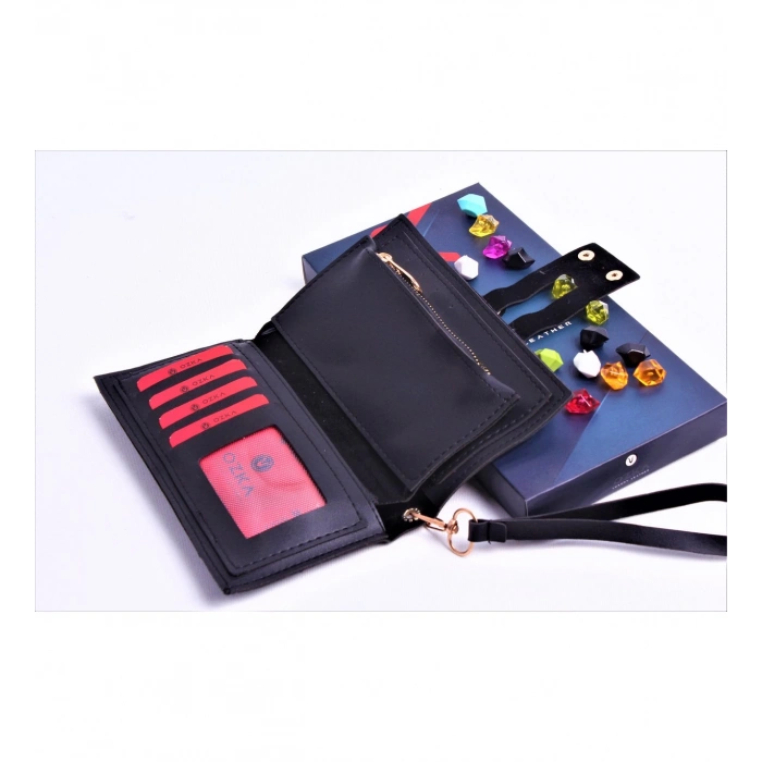 SİYAH ÇİFT ÇITÇITLI MODEL TREND KADIN CÜZDANI