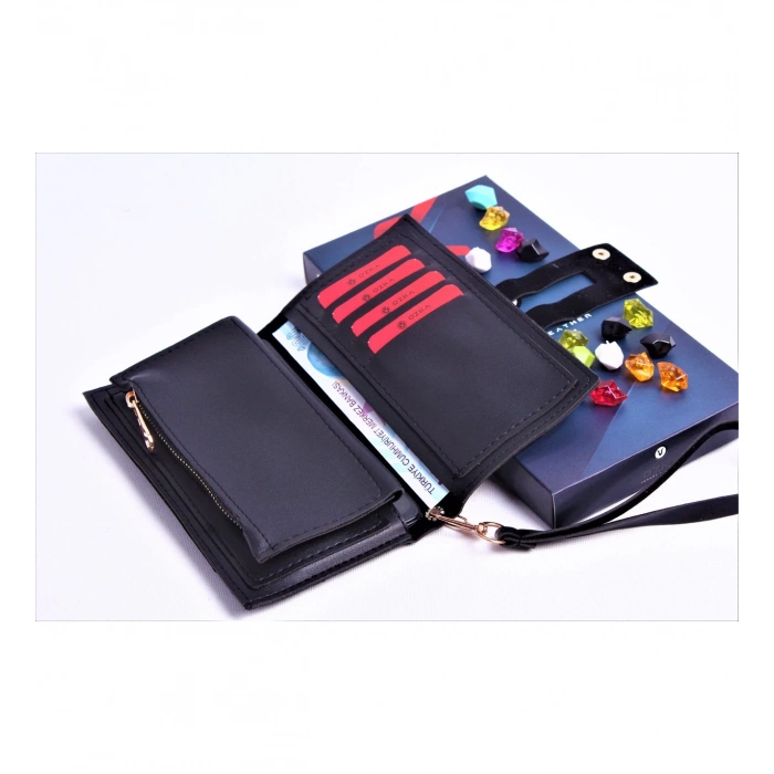 SİYAH ÇİFT ÇITÇITLI MODEL TREND KADIN CÜZDANI