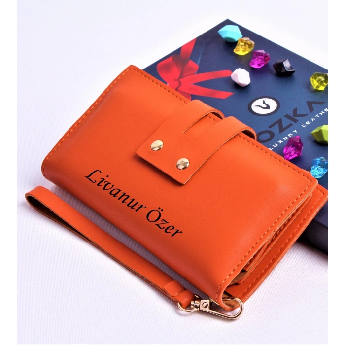 TURUNCU ÇİFT ÇITÇITLI MODEL TREND KADIN CÜZDANI