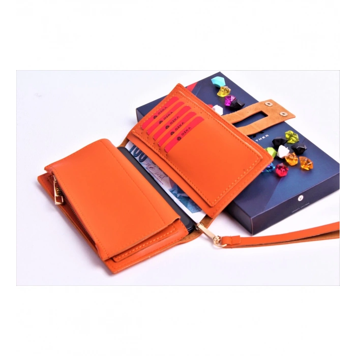 TURUNCU ÇİFT ÇITÇITLI MODEL TREND KADIN CÜZDANI