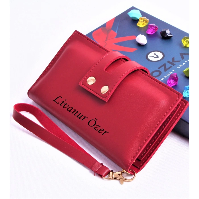 KIRMIZI ÇİFT ÇITÇITLI MODEL TREND KADIN CÜZDANI